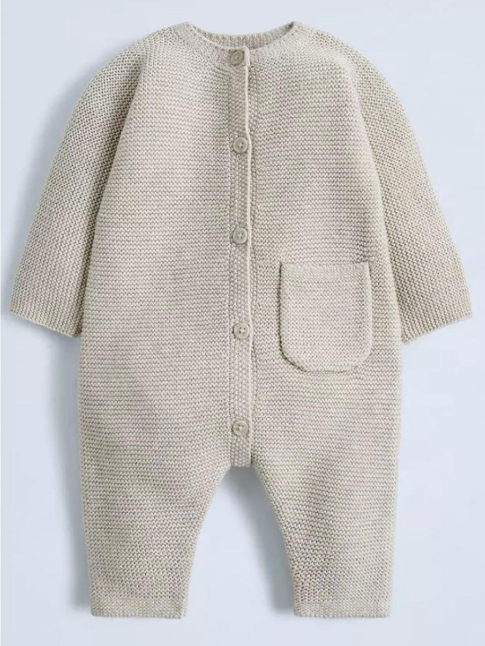 Zara 6-9 months New Knit One Piece Jumpsuit Beige Button Up Pocket